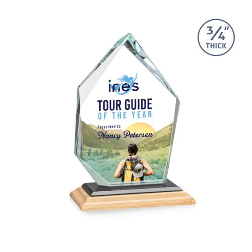 Awards and Trophies - Crystal Awards - Deerhurst Ice Peak Full Color Bamboo/Black Peaks Wood Award