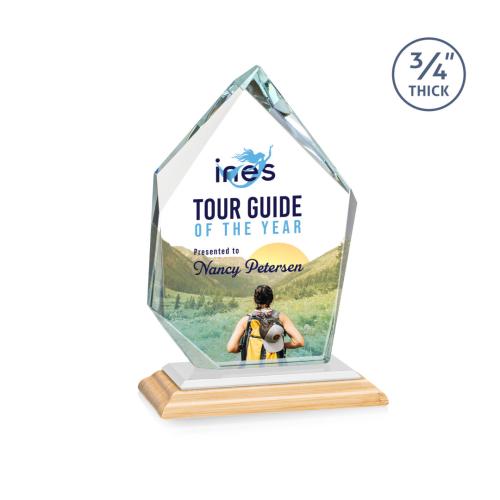 Awards and Trophies - Crystal Awards - Deerhurst Ice Peak Full Color Bamboo/White Peaks Wood Award