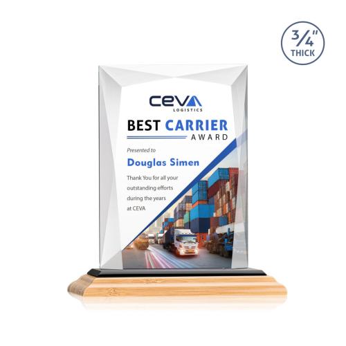 Awards and Trophies - Crystal Awards - Messina Full Color Bamboo/Black Rectangle Wood Award