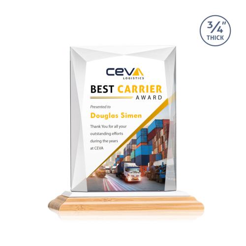 Awards and Trophies - Crystal Awards - Messina Full Color Bamboo/White Rectangle Wood Award