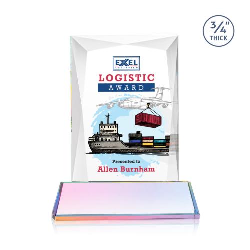Awards and Trophies - Crystal Awards - Messina Full Color Prismatic on Newhaven Base Rectangle Crystal Award