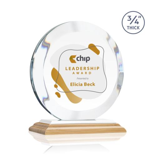 Awards and Trophies - Crystal Awards - Gibralter Full Color Bamboo/White Circle Wood Award