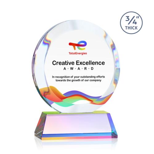 Awards and Trophies - Crystal Awards - Gibralter Full Color Prismatic on Newhaven Circle Crystal Award