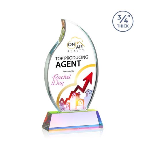 Awards and Trophies - Crystal Awards - Croydon Full Color Prismatic on Newhaven Base Flame Crystal Award