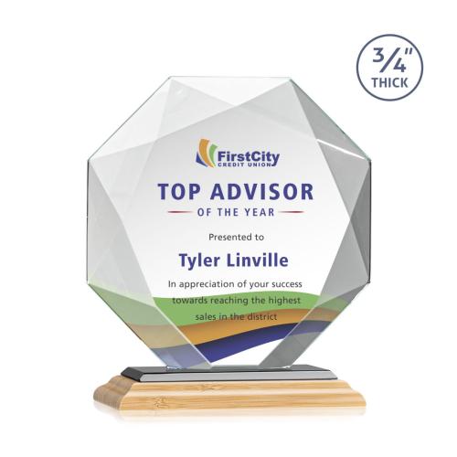 Awards and Trophies - Crystal Awards - Bradford Full Color Bamboo/Black Polygon Wood Award