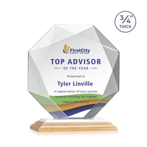 Awards and Trophies - Crystal Awards - Bradford Full Color Bamboo/White Polygon Wood Award
