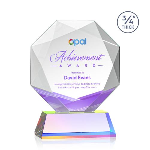 Awards and Trophies - Crystal Awards - Bradford Full Color Prismatic on Newhaven Base Polygon Crystal Award
