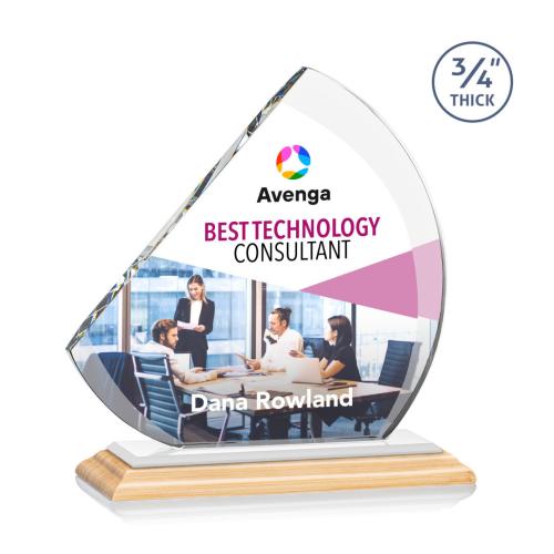 Awards and Trophies - Crystal Awards - Nantucket Full Color Bamboo/White Peaks Wood Award