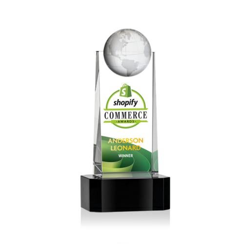 Awards and Trophies - Crystal Awards - Sherbourne Full Color Black Globe Crystal Award