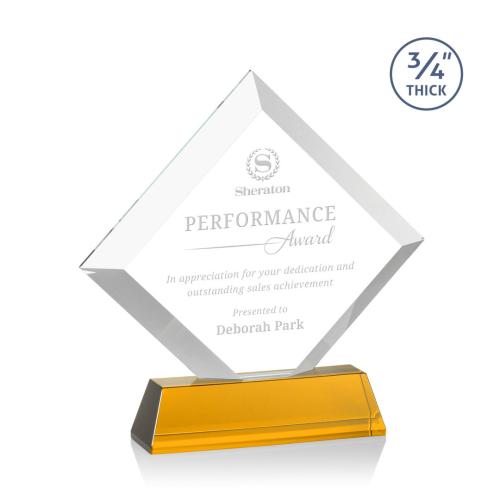Awards and Trophies - Crystal Awards - Belaire Amber on Newhaven Base Diamond Crystal Award