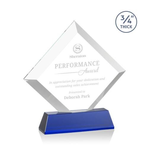 Awards and Trophies - Crystal Awards - Belaire Blue on Newhaven Base Diamond Crystal Award