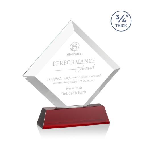 Awards and Trophies - Crystal Awards - Belaire Red on Newhaven Base Diamond Crystal Award