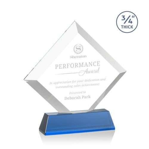 Awards and Trophies - Crystal Awards - Belaire Sky Blue on Newhaven Base Diamond Crystal Award
