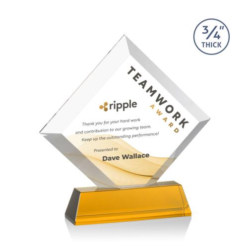 Awards and Trophies - Crystal Awards - Belaire Full Color Amber on Newhaven Base Diamond Crystal Award