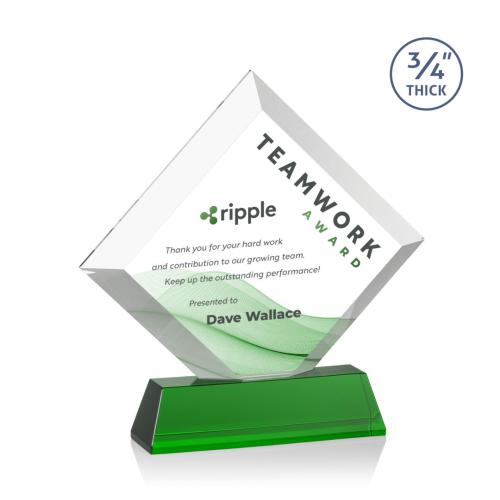 Awards and Trophies - Crystal Awards - Belaire Full Color Green on Newhaven Base Diamond Crystal Award