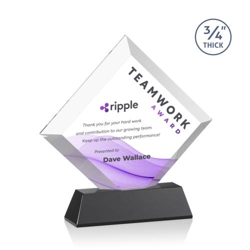 Awards and Trophies - Crystal Awards - Belaire Full Color Black on Newhaven Base Diamond Crystal Award
