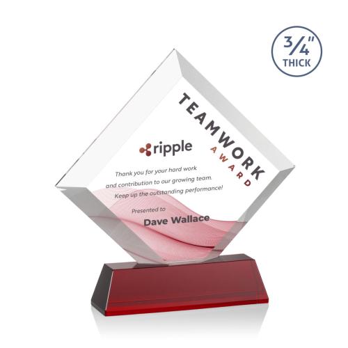 Awards and Trophies - Crystal Awards - Belaire Full Color Red on Newhaven Base Diamond Crystal Award