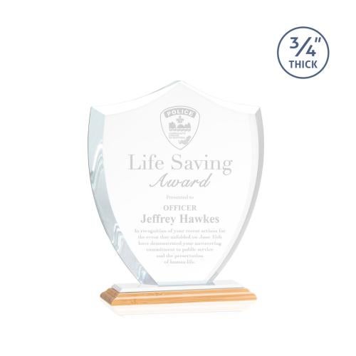 Awards and Trophies - Crystal Awards - Scudo Shield Bamboo/White Unique Wood Award