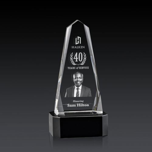 Awards and Trophies - Crystal Awards - Geneva 3D Black on Base Obelisk Crystal Award