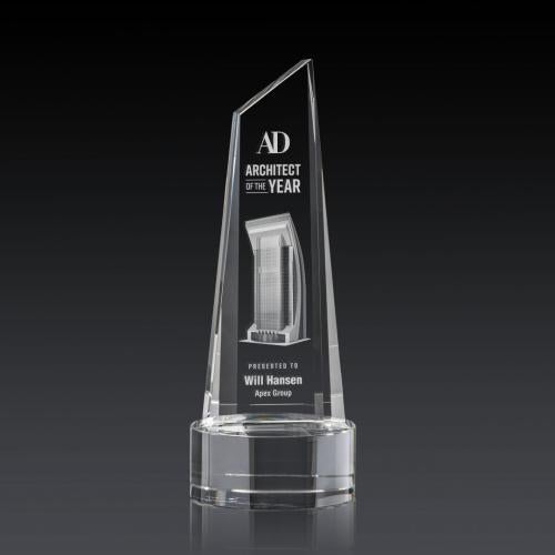 Awards and Trophies - Crystal Awards - Akron Tower 3D Clear on Base Peaks Crystal Award