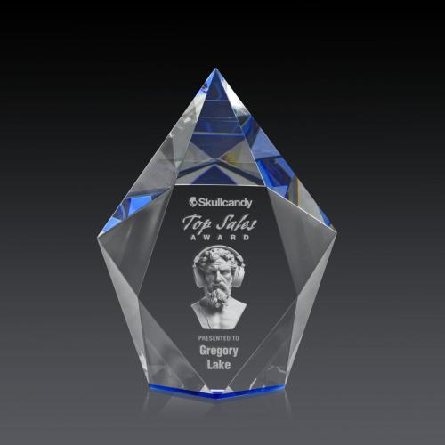 Awards and Trophies - Crystal Awards - Devron 3D Blue Polygon Crystal Award