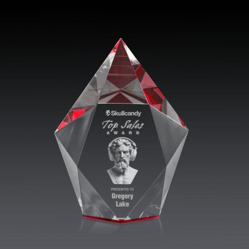 Awards and Trophies - Crystal Awards - Devron 3D Red Polygon Crystal Award