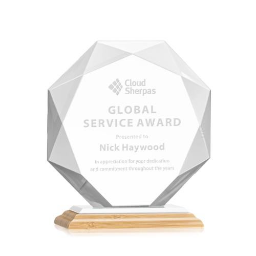 Awards and Trophies - Crystal Awards - Kitchener Bamboo/White Polygon Wood Award