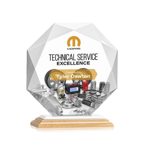Awards and Trophies - Crystal Awards - Kitchener Full Color Bamboo/White Polygon Wood Award
