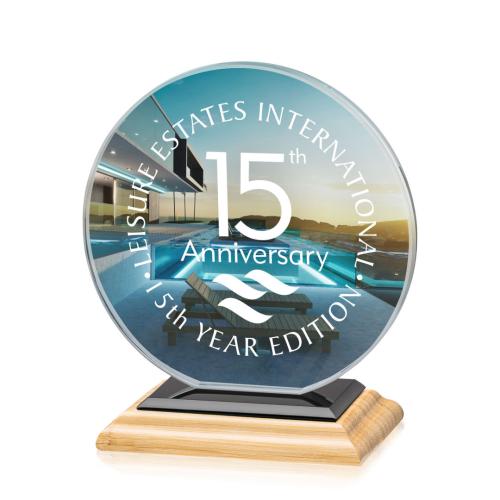Awards and Trophies - Crystal Awards - Victoria Full Color Bamboo/Black Circle Crystal Award