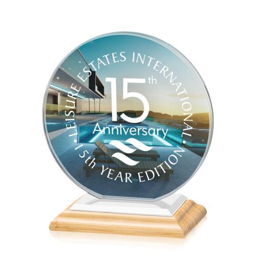 Awards and Trophies - Crystal Awards - Victoria Full Color Bamboo/White Circle Crystal Award