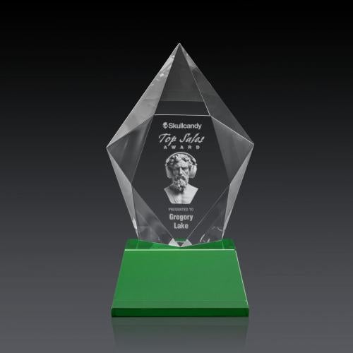 Awards and Trophies - Crystal Awards - Devron 3D Green on Base Polygon Crystal Award