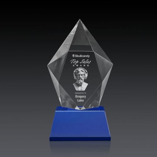 Awards and Trophies - Crystal Awards - Devron 3D Blue on Base Polygon Crystal Award