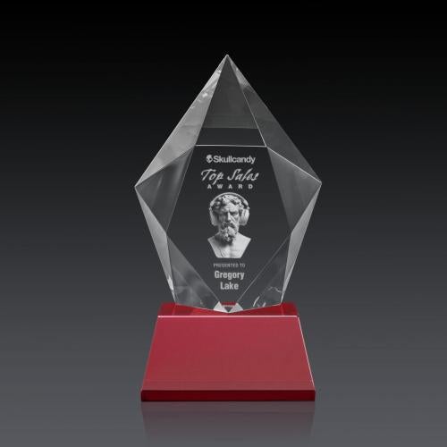 Awards and Trophies - Crystal Awards - Devron 3D Red on Base Polygon Crystal Award