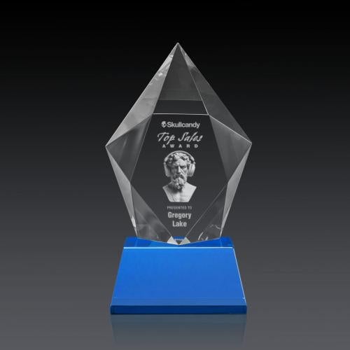 Awards and Trophies - Crystal Awards - Devron 3D Sky Blue on Base Polygon Crystal Award