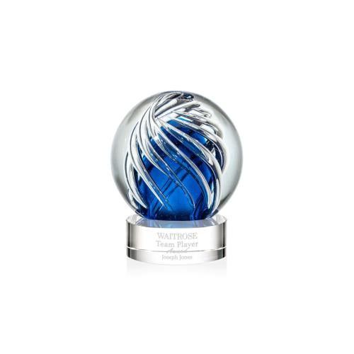 Awards and Trophies - Crystal Awards - Glass Awards - Art Glass Awards - Genista Clear on Stanrich Base Globe Glass Award