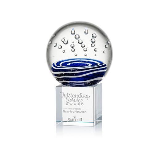 Awards and Trophies - Crystal Awards - Glass Awards - Art Glass Awards - Tranquility Clear on Granby Base Globe Glass Award