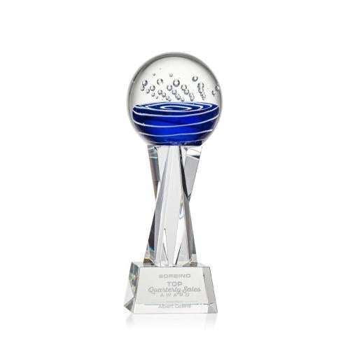 Awards and Trophies - Crystal Awards - Glass Awards - Art Glass Awards - Tranquility Clear on Grafton Base Globe Glass Award