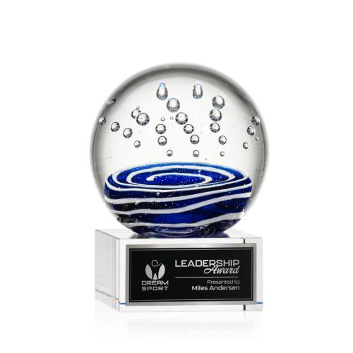 Awards and Trophies - Crystal Awards - Glass Awards - Art Glass Awards - Tranquility Clear on Hancock Base Globe Glass Award