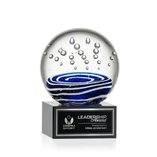 Awards and Trophies - Crystal Awards - Glass Awards - Art Glass Awards - Tranquility Black on Hancock Base Globe Glass Award