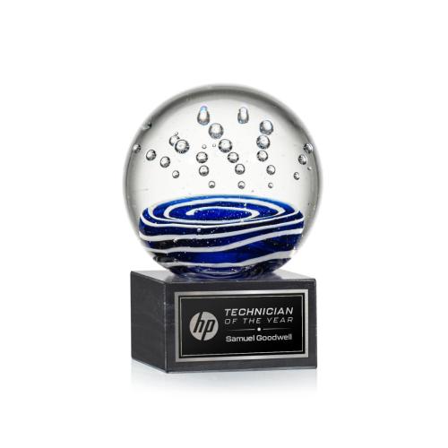 Awards and Trophies - Crystal Awards - Glass Awards - Art Glass Awards - Tranquility Globe on Square Marble Base Glass Award