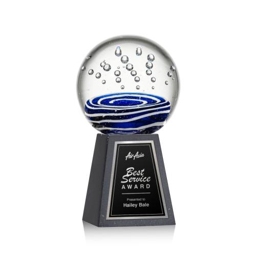 Awards and Trophies - Crystal Awards - Glass Awards - Art Glass Awards - Tranquility Globe on Tall Marble Base Glass Award