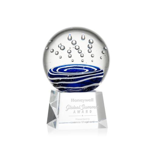 Awards and Trophies - Crystal Awards - Glass Awards - Art Glass Awards - Tranquility Clear on Robson Base Globe Glass Award