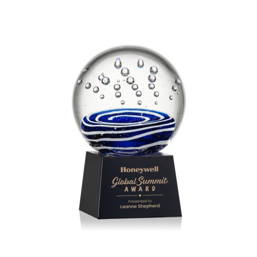 Awards and Trophies - Crystal Awards - Glass Awards - Art Glass Awards - Tranquility Black on Robson Base Globe Glass Award