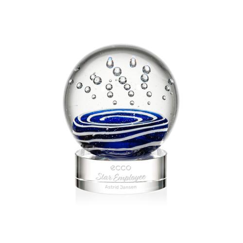 Awards and Trophies - Crystal Awards - Glass Awards - Art Glass Awards - Tranquility Clear on Stanrich Base Globe Glass Award