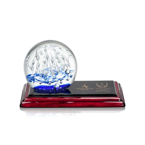 Awards and Trophies - Crystal Awards - Glass Awards - Art Glass Awards - Starburst Globe on Rosewood Base Glass Award