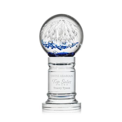 Awards and Trophies - Crystal Awards - Glass Awards - Art Glass Awards - Starburst Clear on Colverstone Base Globe Glass Award