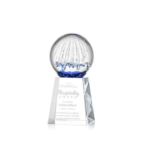 Awards and Trophies - Crystal Awards - Glass Awards - Art Glass Awards - Starburst Clear on Celestina Base Globe Glass Award