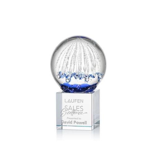 Awards and Trophies - Crystal Awards - Glass Awards - Art Glass Awards - Starburst Clear on Granby Base Globe Glass Award