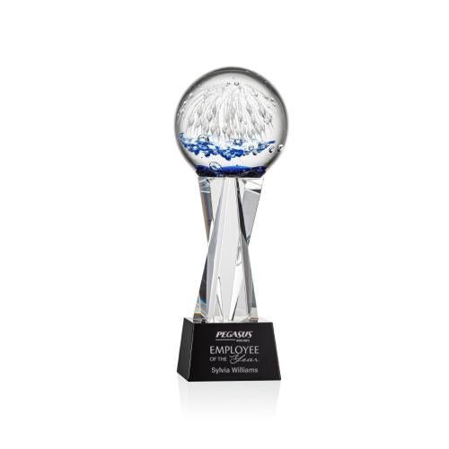 Awards and Trophies - Crystal Awards - Glass Awards - Art Glass Awards - Starburst Black on Grafton Base Globe Glass Award