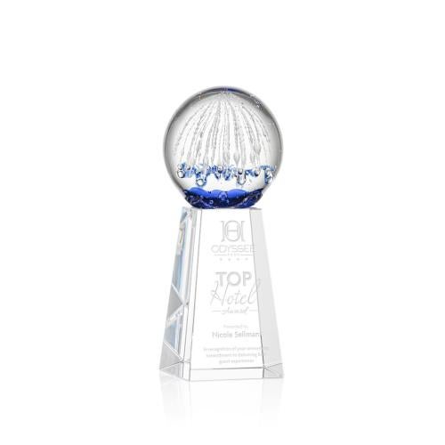 Awards and Trophies - Crystal Awards - Glass Awards - Art Glass Awards - Starburst Clear on Novita Base Globe Glass Award